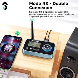 SOOMFON Bluetooth адаптер 3-в-1 (TX/RX/Bypass) 5.0 з LCD-дисплеєм, AUX/RCA/Optical, USB-C - мініатюра 8