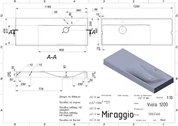 Умивальник Miraggio VIOLA 1200 R (8813432) Miramarble, Глянцевий, Накладний/Підвісний/Врізний, Білий - мініатюра 2