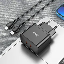 Адаптер мережевий HOCO Type-C to Lightning Cable Triumph charger set N29 35 W чорний - мініатюра 2