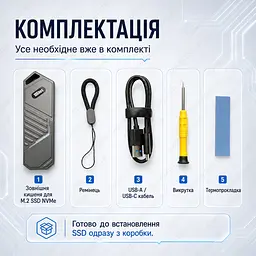 Зовнішня кишеня для SSD M.2 NVMe кишеня M.2 USB-C корпус для SSD M.2 USB 3.2 Gen2 10Gbps перехідник M.2 NVMe на USB - мініатюра 8