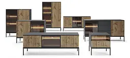 Тумба приліжкова з підсвіткою Perfect Home Сенто / Sento S54 з 1 шухлядою Чорний/дуб вотан (PFH-091484) - мініатюра 10