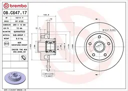 Диск тормозной невентилированный Renault Trafic III, Nissan NV300 14-25г Brembo ( 08.C647.17 )