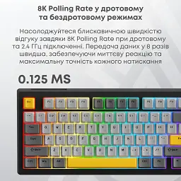 Клавіатура Ajazz AK820 V2 Coconut Flake Switch Wireless/Bluetooth/USB UA Black/Gray/Yellow (AK820-V2-CF-BGY) - мініатюра 9