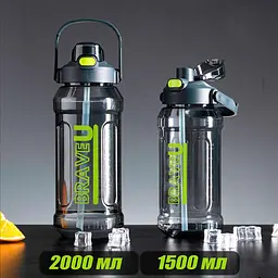 Спортивна пляшка для води 1500 мл, фітнес-пляшка в зал для фітнесу, велика фляга - мініатюра 2