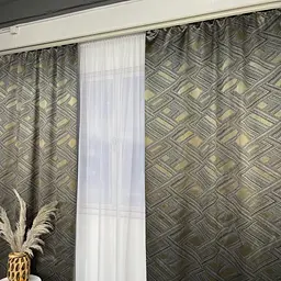 Жакардові штори "геометрія" світло-коричневого кольору 2шт. 150х270 з білим шифоновим тюлем 400х270, ALBO pbe0052578 - мініатюра 9