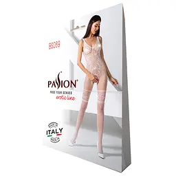 Бодістокінг Passion BS069 white, комбінезон, імітація панчох і боді - мініатюра 5