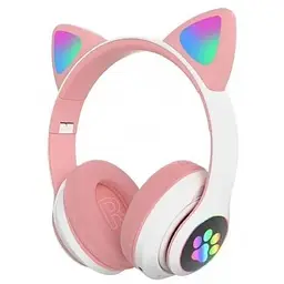 Навушники бездротові Cat Rainbow LED ear STN-28 котячі вушка Bluetooth 5.0 з картою пам'яті та FM - мініатюра 3