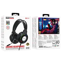 Накладні навушники Borofone BO112 Wave 3.5mm+USB Black - мініатюра 6