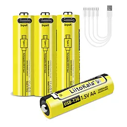 Акумулятор АА LiitoKala 2400mAh Li-ion 4шт (USB-T36) зарядка Type-C