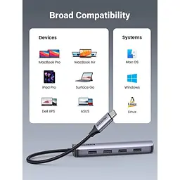 Концентратор Ugreen USB-C to 4xUSB 3.0 + HDMI CM417 gray (20197) - мініатюра 7