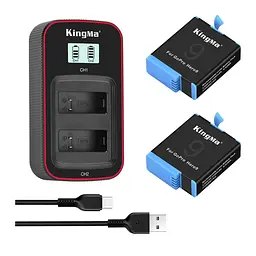 3-Pack KingMa GoPro SPBL1B для Hero 9 HERO9 Black (2 АКБ KingMa SPBL1B та 1 ЗУ на дві батареї)