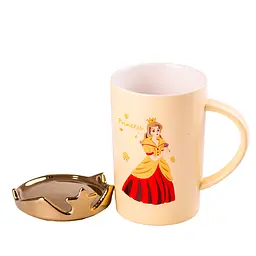 Чашка керамічна Happy Life Princess з кришкою жовта 400 мл HPCYM0845Y - мініатюра 2