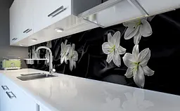 Кухонний фартух Білі лілії Шовк ПВХ тканина для декору 60х300 см Квіти Чорний Happy Pocket Z184596 - мініатюра 5