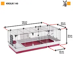 Клітка для кроликів та морських свинок Ferplast Krolik 140 червоно-сіра 142х60х50 см 57072470 - мініатюра 2