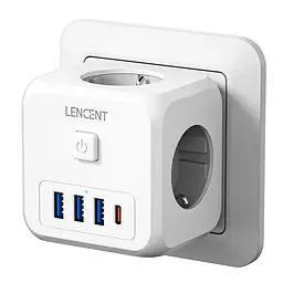 Мережевий фільтр, трійник LENCENT | 3 розетки | 3 USB порта | 1 Type-С | швидка зарядка - мініатюра 3