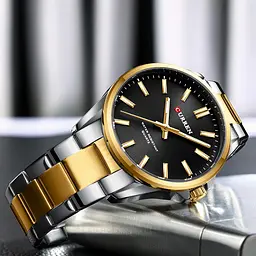 Наручний годинник чоловічий 9090 Silver-Gold-Black Curren acs0031464 - мініатюра 4