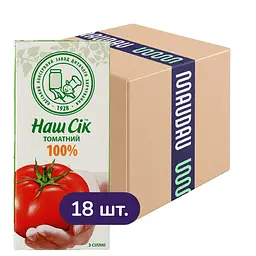 Упаковка сока Наш сік Томатный 100% с солью 5.94 л (0.33 л х 18 шт.)