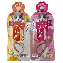 Рідкий корм для котів CattyMan Complete Twins Pouch два смаки: курка сир ікра та тунець макрель сардину крем-пюре