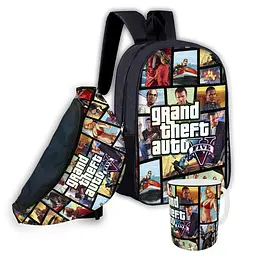 Набір дитячий GTA Grand Theft Auto рюкзак 36х27см сумка-бананка, кружка з принтом для хлопчика (01642)