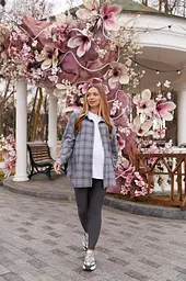 Жіноча сорочка для вагітних стилю oversize в клітинку для майбутніх мам Siena S - М (42 - 44) Lullababe сірий - мініатюра 9