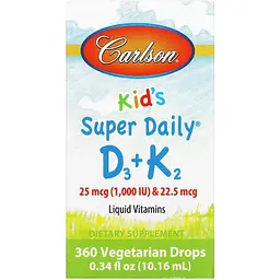 Вітамін D3+K2 для дітей Carlson Kid's Super Daily D3+K2 1000 МО 22.5 мкг у краплях 10.16 мл - мініатюра 2