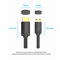 Відеокабель Vention AGHBI Mini HDMI - HDMI 4K 60 Гц 3 м чорний (AGHBI) - мініатюра 2