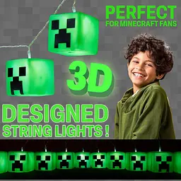 Світлодіодна гірлянда Minecraft з 10 кубічних криперів із батарейками, 2 режими роботи, ідеально підходить для спальні, вечірки - мініатюра 3