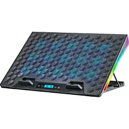 Підставка для ноутбука до 17.3" GamePro CP1140, Black, 15 x 60 мм (2300 об/хв), LCD екран, RGB підсвічування (10 режимів), 5 рівнів висоти, 2xUSB, знімний тримач для смартфона, металева сітка, 400 x 288 x 36 мм, 1.38 кг - мініатюра 3