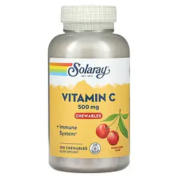 Витамин С Vitamin C Chewables 500 mg 100 жевательных таблеток Вишня Solaray vit0006259