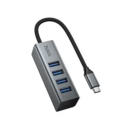 USB HUB HOCO HB1C 4-in-1 converter(Type-C to USB3.0x4) Металевий сірий