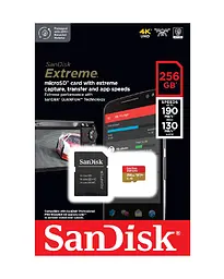 Карта пам'яті microSDXC (UHS-1 U3) SanDisk Extreme A2 256Gb class 10 V30 (R190MB/s,W130MB/s) (adapter SD) (SDSQXAV-256G-GN6MA) - мініатюра 2