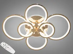 Стельова LED-люстра Diasha 8022/6G 135W, 6 кілець, 3 кольори світла, Ø58×81 см, диммер, пульт - мініатюра 2