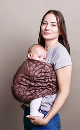 Жакардовий слінг з кільцями для малюків 0 - 36 місяців Coolbabka Feathers Шоколадний - мініатюра 2