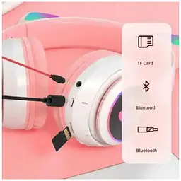 Бездротові дитячі навушники Cat Ear STN-28 Bluetooth з котячими вушками, що світяться рожеві - мініатюра 8