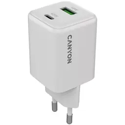 Зарядний пристрій Canyon CU45AC GaN 45W 1xPD 1xQC EU White (CNS-CUW45AC) - мініатюра 1