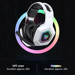 Геймерські ігрові Bluetooth навушники Onikuma B100 з висувним мікрофоном і LED підсвічуванням White - мініатюра 8