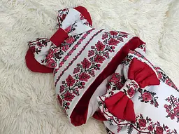 Конверт для новонароджених на виписку з пологового з вушками весна / літо бавовна 100% Орнамент ШкодаМода Червоний - мініатюра 3