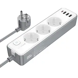 Подовжувач Borofone BAC9 Power PD20W (3USB-A/1C/3xSocket) (2m) White - мініатюра 3