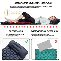 Надувний туристичний матрац 190 × 60 см з подушкою із вбудованим насосом каремат Solve чорний KT6009102 - мініатюра 6