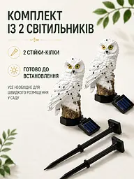 Декоративні газонні світильники Сови на сонячній батареї 2 шт для саду, дачі та клумби, білі (49676315) - мініатюра 8