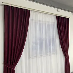Мікровелюрові штори бордового кольору 2шт. 150х270 з білим шифоновим тюлем 400х270, на тасьмі ALBO pbe0052655 - мініатюра 5