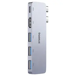 USB-хаб Baseus UltraJoy Series 5-Port HUB Space Сірий (USB-Cx2 to USB-C 40Gbpsx1+HDMI 4K@30Hzx1+USB3.0x3)
