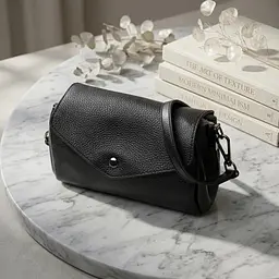 Жіноча шкіряна сумка з трикутним клапаном Vintage 22254 чорна