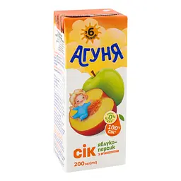 Сік Агуня Яблуко-персик з м'якоттю освітлений відновлений стерилізований для дітей від 6 місяців 200 мл - мініатюра 5