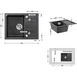 Кухонна мийка Lidz 650x500/200 GRF-13 графіт (LIDZGRF13650500200) - мініатюра 7