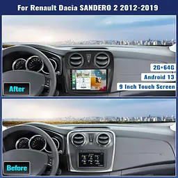 Автомобільне радіо 2G+64G GOHHDL Android 2 Din для Renault Dacia Logan 2 Sandero B52 2012-2019 з Carplay Android Auto, 9-дюймовий - мініатюра 6