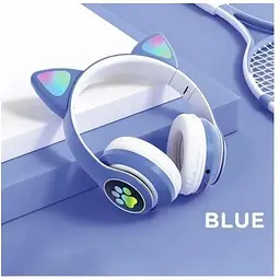 Бездротові навушники Cat ear STN-28 Rainbow LED з вушкам блакитні STN-28-blue - мініатюра 3