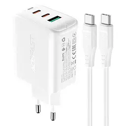 Зарядний пристрій Acefast A13 USB/2 Type-C QC PD 65W білий + кабель Type-C to Type-C