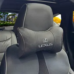 Подушка на підголівник з логотипом Lexus Екошкіра 3D Кольоровий лого Чорна-Коричневий кант 1 шт
