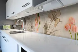 Кухонний фартух Лист Тюльпани вінілова наклейка ретро вінтаж квіти Бежевий 60х200 см Happy Pocket Z180668 - мініатюра 5